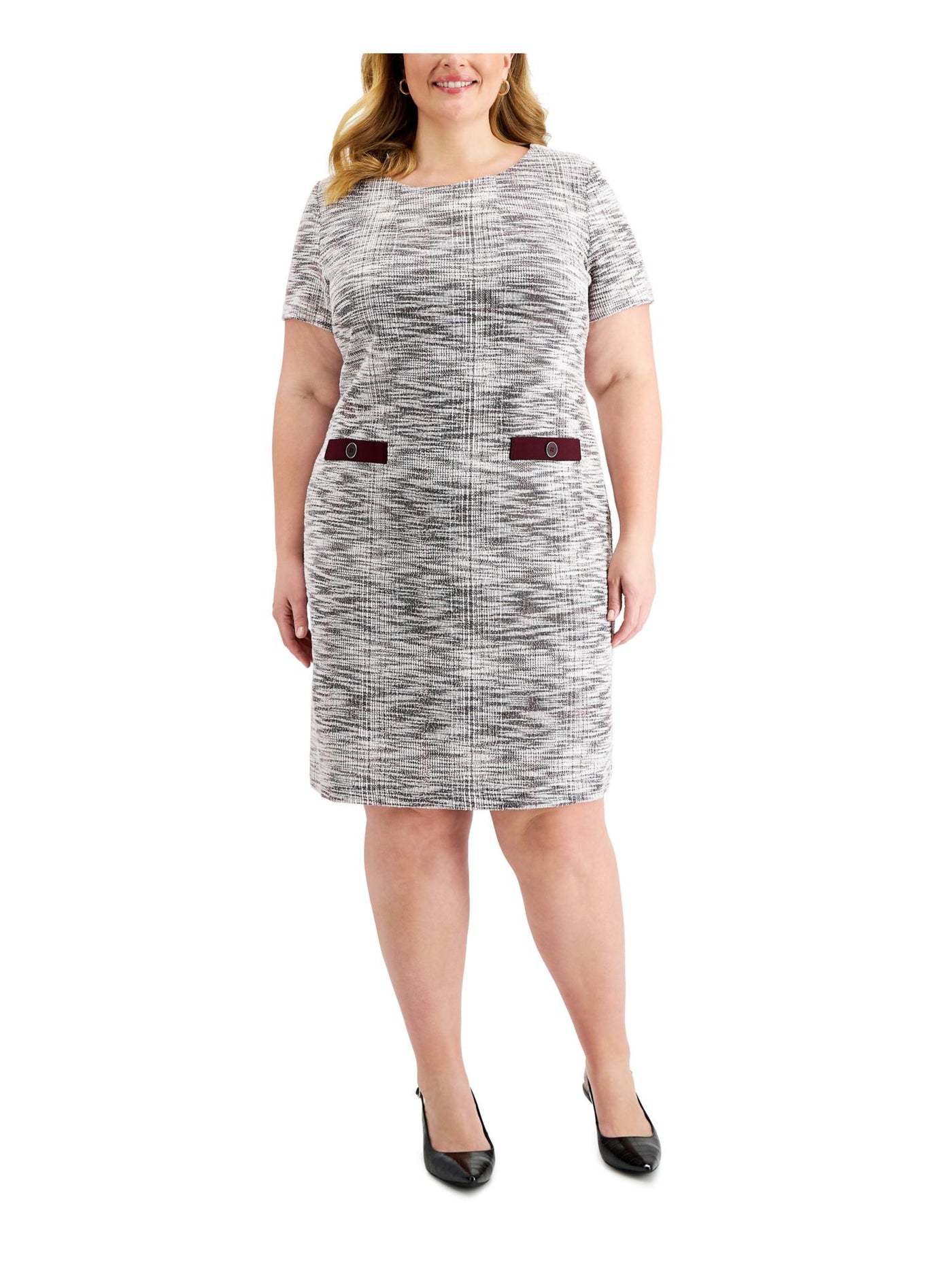 CONNECTED APPAREL Womens Gray Heather Short Sleeve Jewel Neck Above The Knee Shift Dress Plus 18W