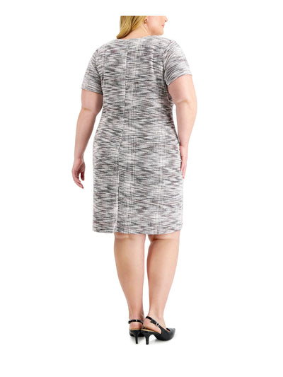 CONNECTED APPAREL Womens Gray Heather Short Sleeve Jewel Neck Above The Knee Shift Dress Plus 18W