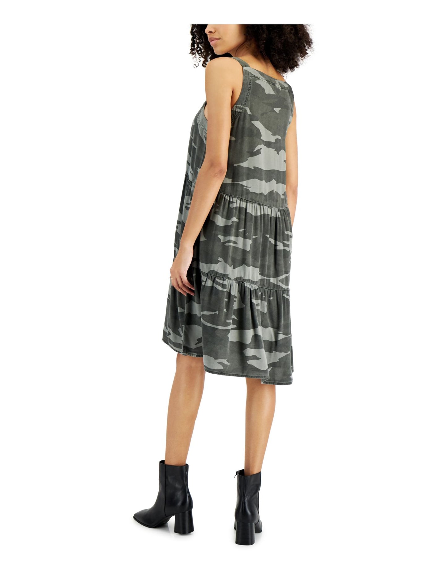 SPLENDID Womens Green Camouflage Sleeveless V Neck Below The Knee Hi-Lo Dress L