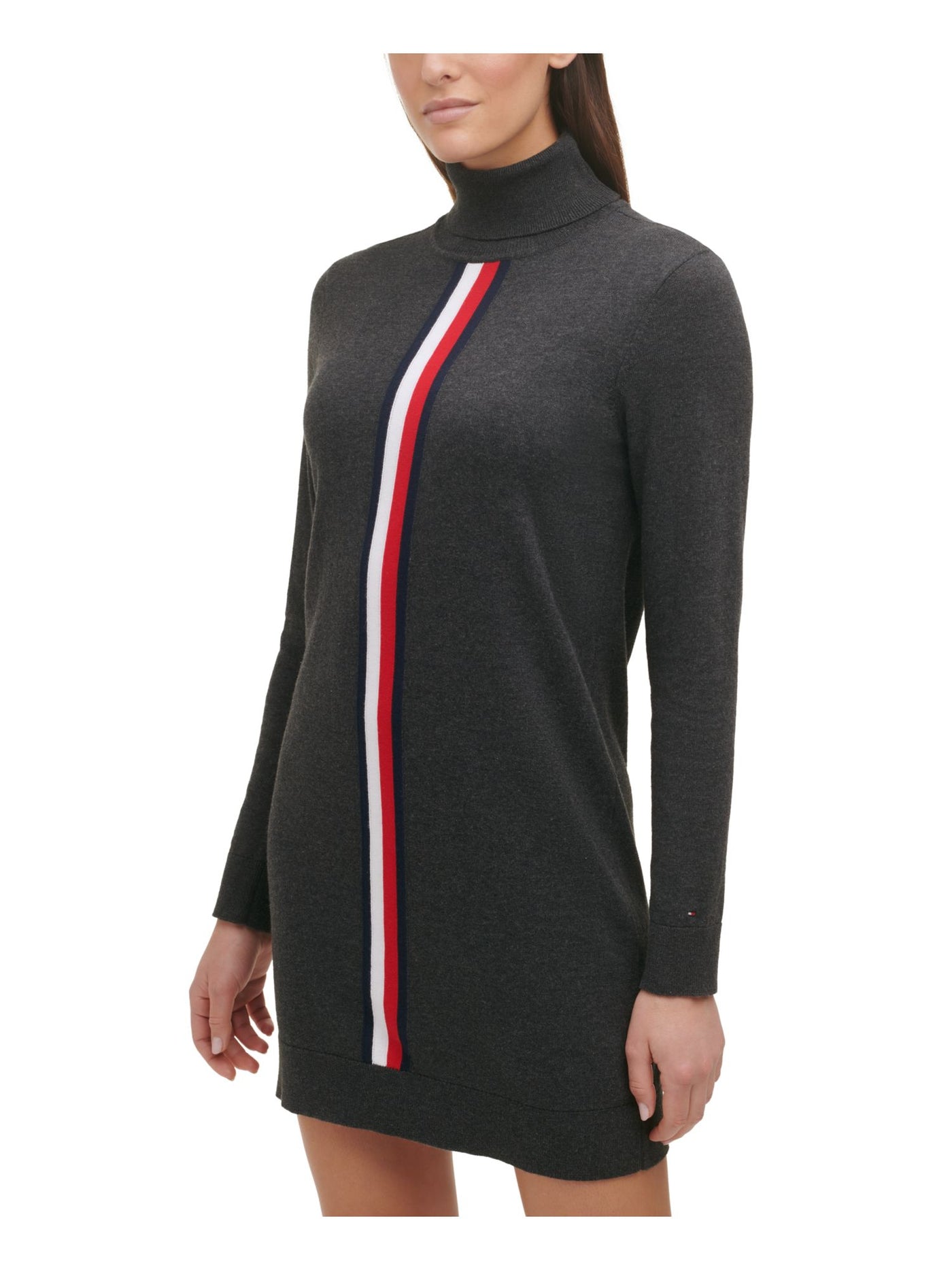 TOMMY HILFIGER Womens Gray Heather Long Sleeve Turtle Neck Short Sweater Dress S