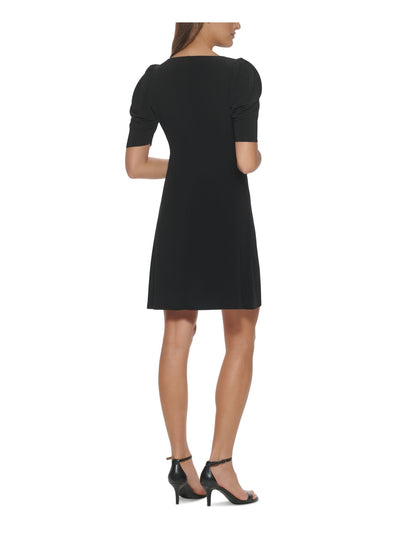 TOMMY HILFIGER Womens Black Pouf Sleeve Scoop Neck Short Shift Dress 2