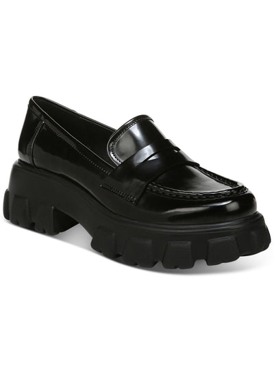 BAR III Womens Black Penny Keeper Lug Sole Non-Slip Paz Round Toe Block Heel Slip On Loafers Shoes 8.5 M