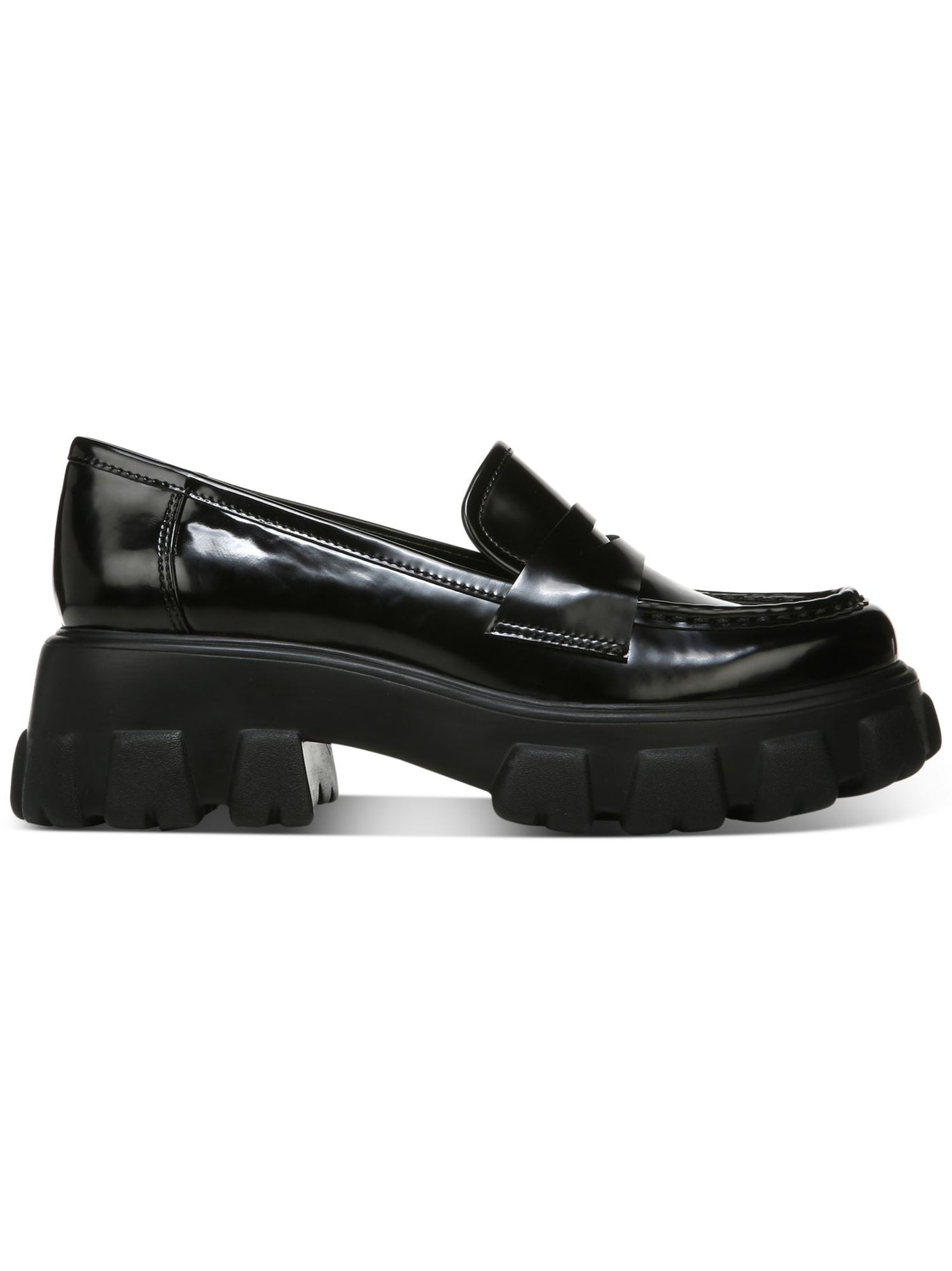 BAR III Womens Black Penny Keeper Lug Sole Non-Slip Paz Round Toe Block Heel Slip On Loafers Shoes 6.5 M