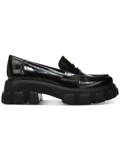 BAR III Womens Black Penny Keeper Lug Sole Non-Slip Paz Round Toe Block Heel Slip On Loafers Shoes 6.5 M