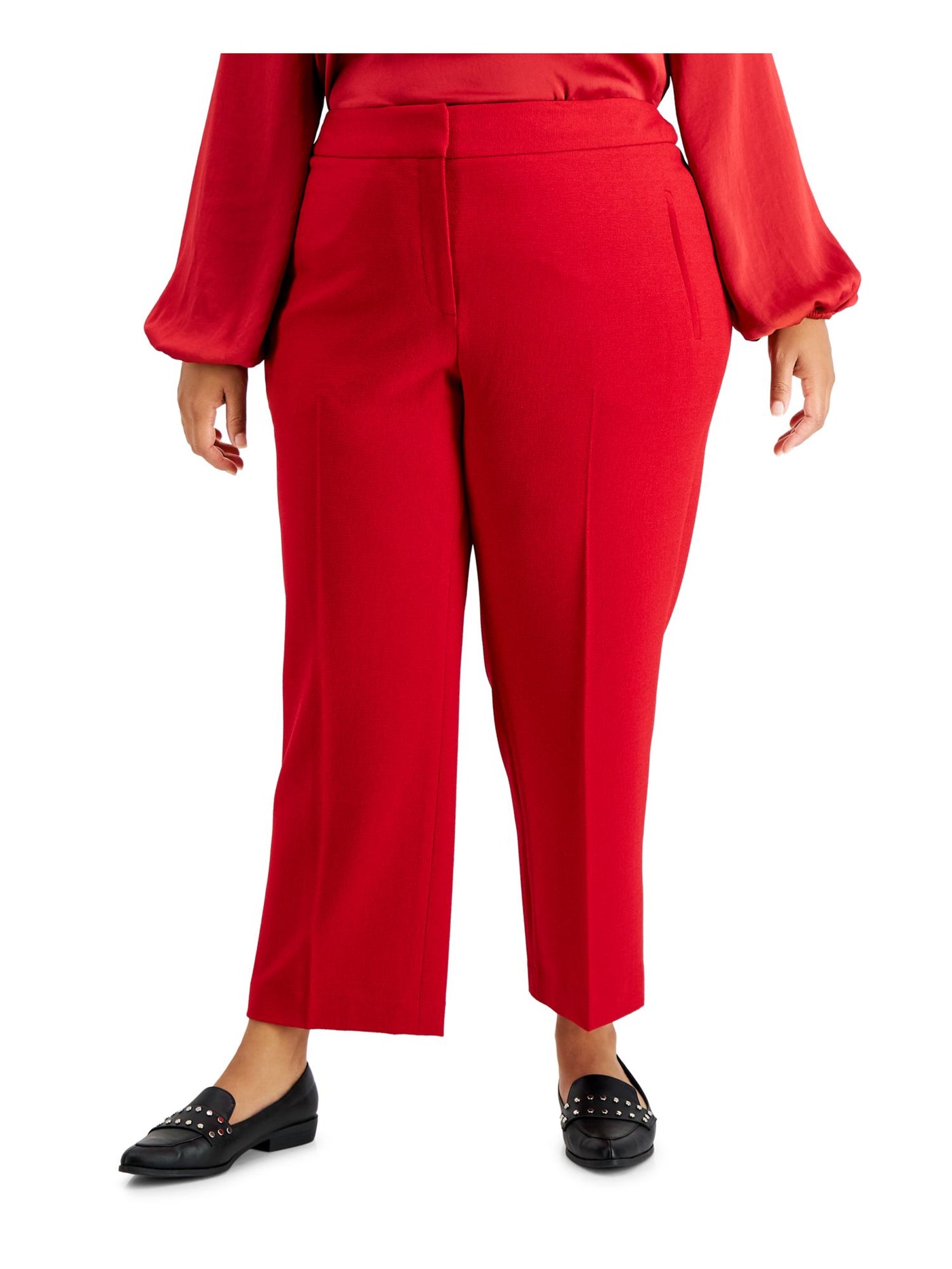 BAR III Womens Red Pocketed Zippered Textured High Rise Wear To Work Straight leg Pants Plus 22W