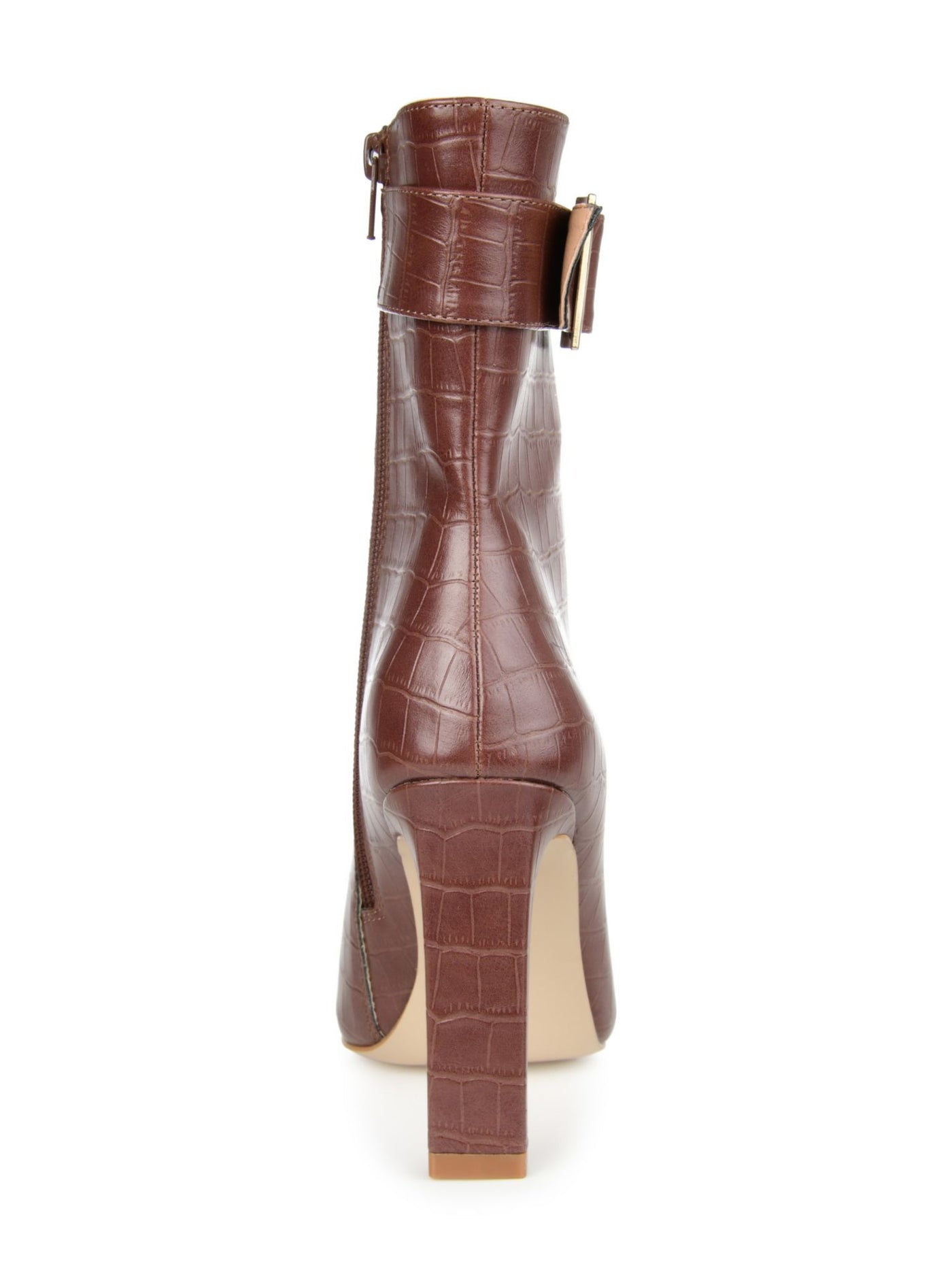 JOURNEE COLLECTION Womens Brown Croc Embossed Buckle Accent Padded Elanie Square Toe Block Heel Zip-Up Booties 8 M