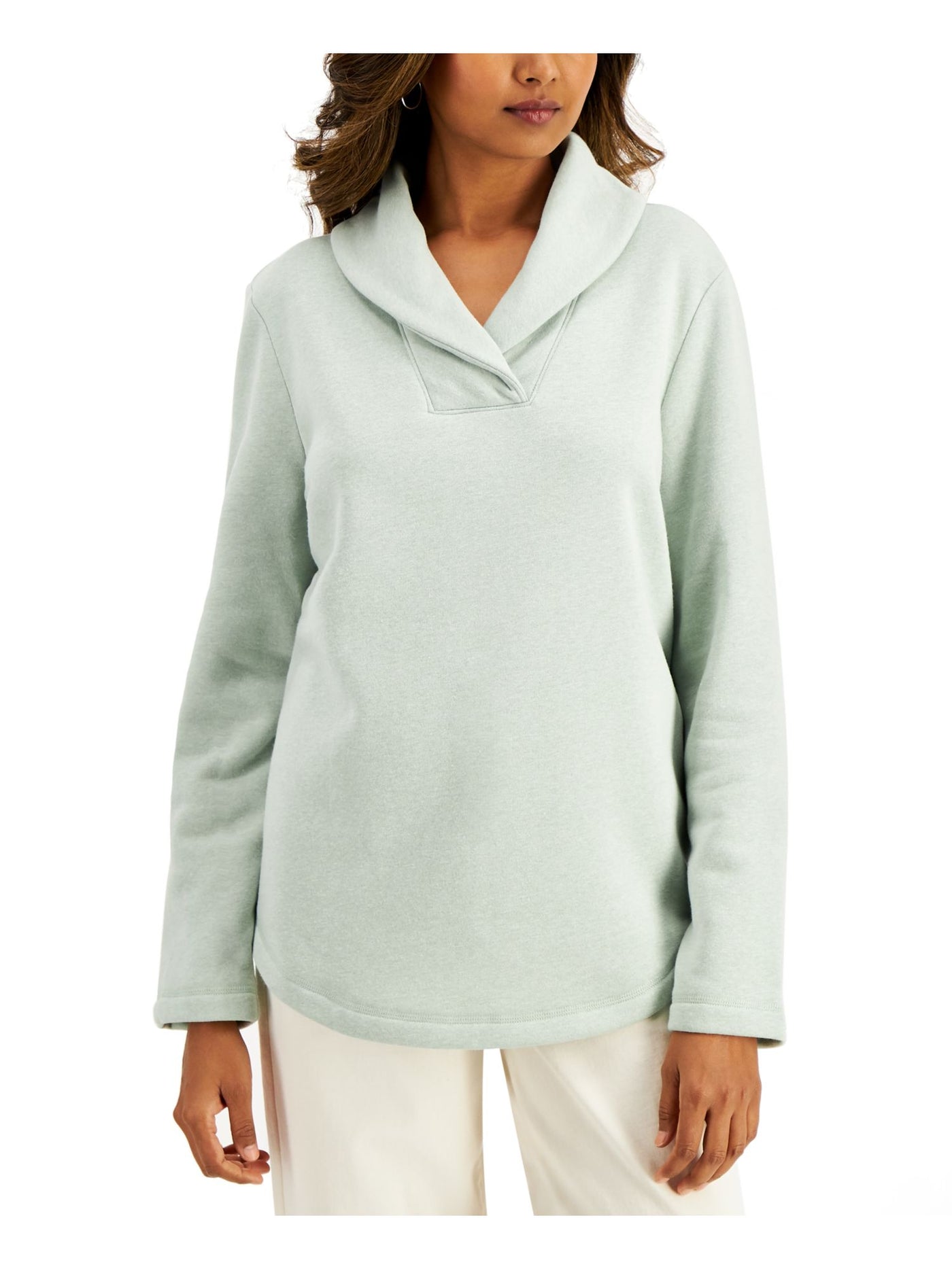 KAREN SCOTT Womens Green Fleece Long Sleeve Sweater M