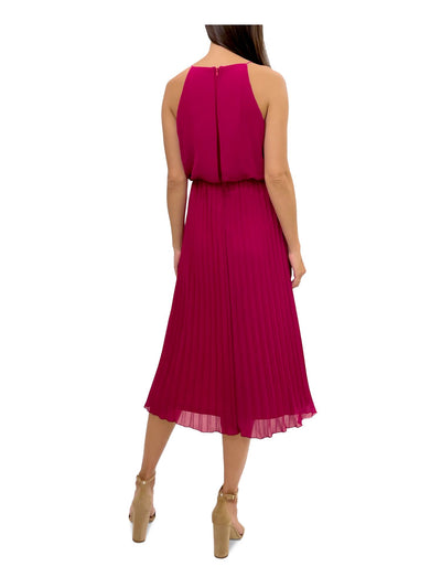 SPEECHLESS Womens Pink Pleated Zippered Lined Spaghetti Strap Square Neck Midi Cocktail A-Line Dress 78