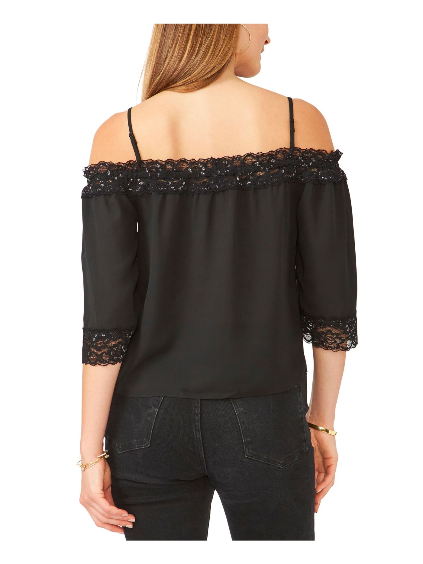 28TH & PARK Womens Ruffled Spaghetti Strap Off Shoulder Party Top