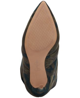JESSICA SIMPSON Womens Green Camouflage Quilted Padded Padina Pointed Toe Stiletto Heeled Boots M