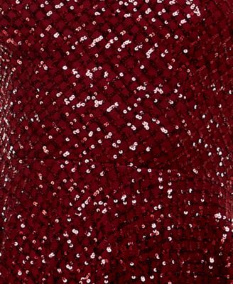 CITY STUDIO Womens Burgundy Stretch Sequined Zippered Lace-up Tie Back Padded Cups Spaghetti Strap Scoop Neck Short Party Fit + Flare Dress