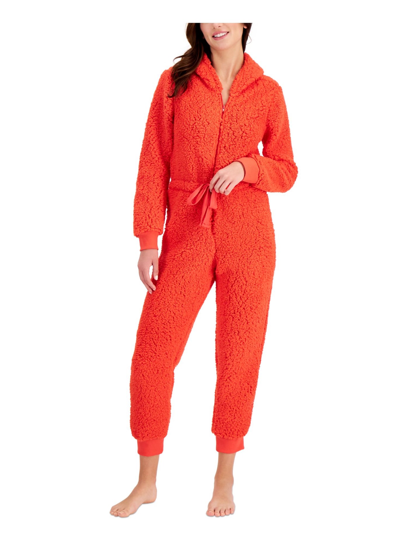 JENNI Intimates Red Ribbed Cuffs Ankle Length One-Piece Pajamas S