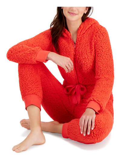 JENNI Intimates Red Ribbed Cuffs Ankle Length One-Piece Pajamas M