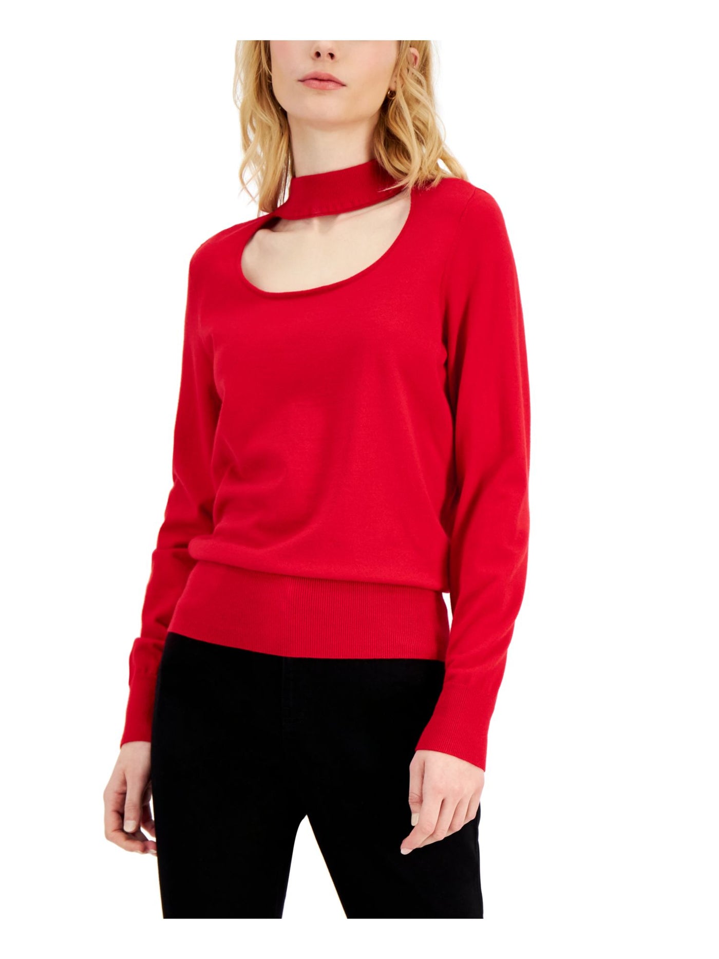 INC Womens Cut Out Fitted Rib-knit Trim Long Sleeve Mock Neck Sweater