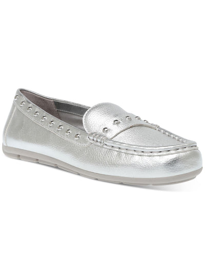 ANNE KLEIN Womens Silver Studded Detail Arch Support Padded Onit Round Toe Slip On Leather Moccasins Shoes 8.5 M