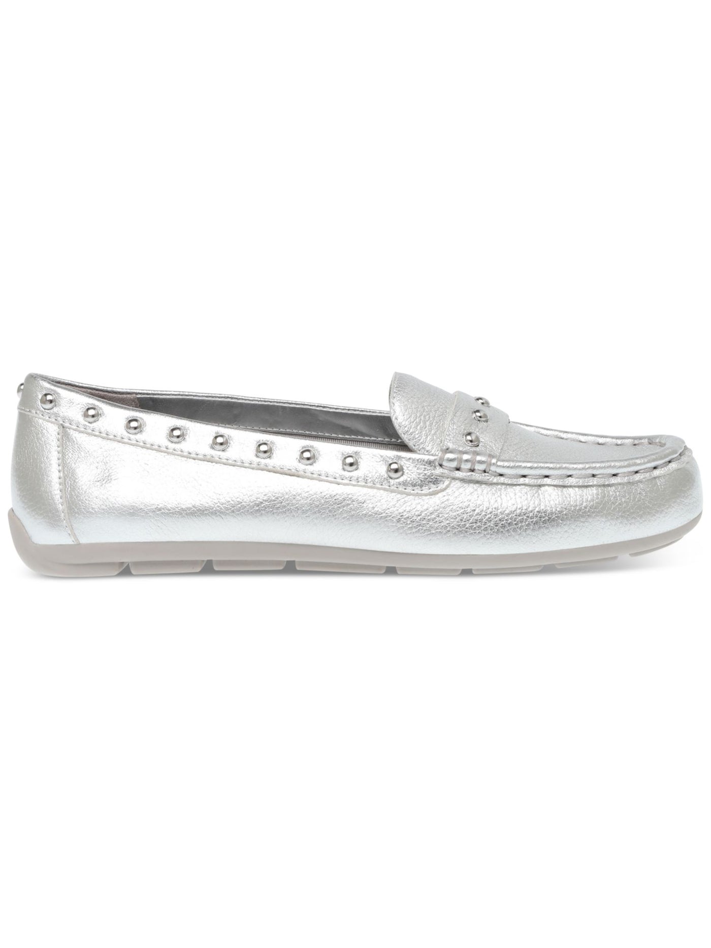 ANNE KLEIN Womens Silver Studded Detail Arch Support Padded Onit Round Toe Slip On Leather Moccasins Shoes 8.5 M