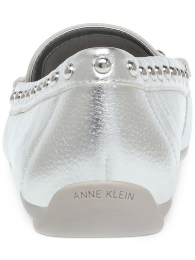 ANNE KLEIN Womens Silver Studded Detail Arch Support Padded Onit Round Toe Slip On Leather Moccasins Shoes 8.5 M