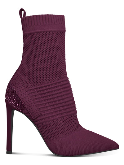 STEVE MADDEN Womens Burgundy Knit Rhinestone Pull Tab Padded Stretch Maxwelle Pointed Toe Stiletto Booties 5.5 M