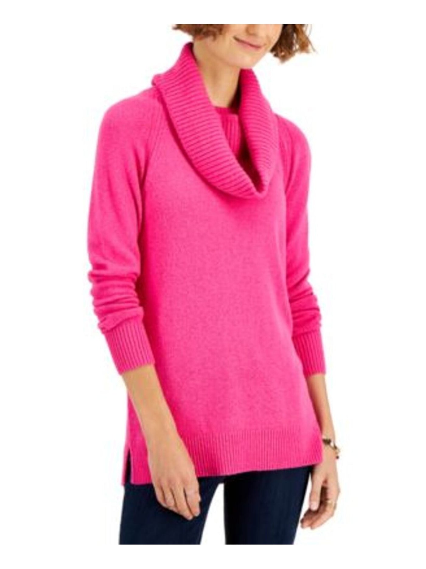 STYLE & COMPANY Womens Pink Ribbed Removable Scarf Long Sleeve Crew Neck Tunic Sweater Petites PP