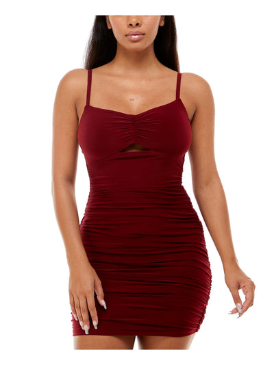 B DARLIN Womens Stretch Cut Out Ruched Pullover Spaghetti Strap Sweetheart Neckline Short Cocktail Body Con Dress