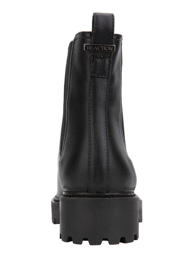 REACTION KENNETH COLE Womens Black Animal Print Padded Pull Tab Goring Lug Sole Salt Lug Chelsea Round Toe Wedge Chelsea 8.5