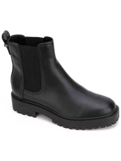 REACTION KENNETH COLE Womens Black Animal Print Padded Pull Tab Goring Lug Sole Salt Lug Chelsea Round Toe Wedge Chelsea 8.5