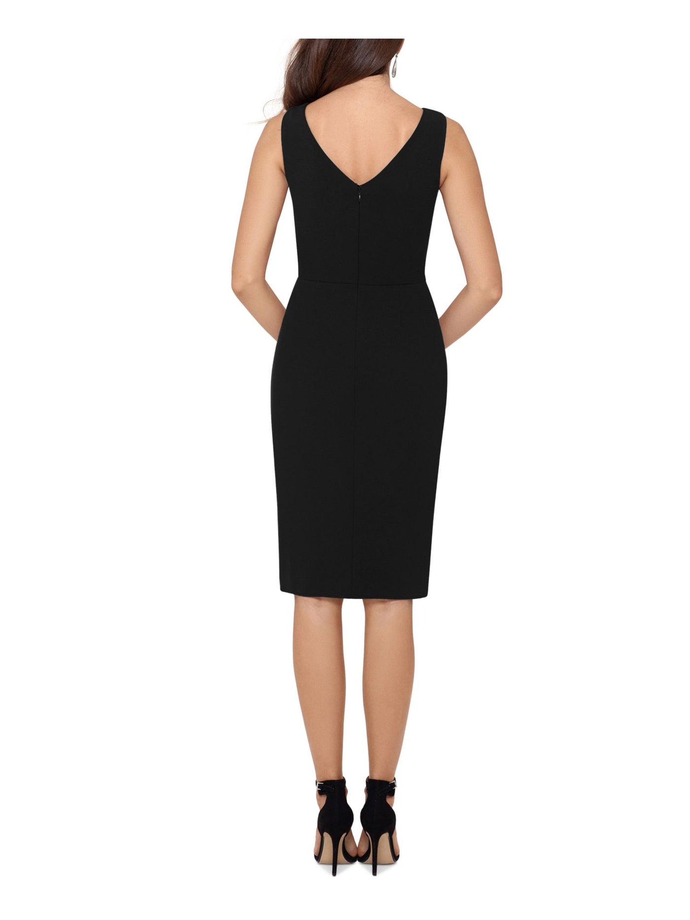 BETSY & ADAM Womens Ruffled Zippered Lined Sleeveless Boat Neck Knee Length Formal Sheath Dress