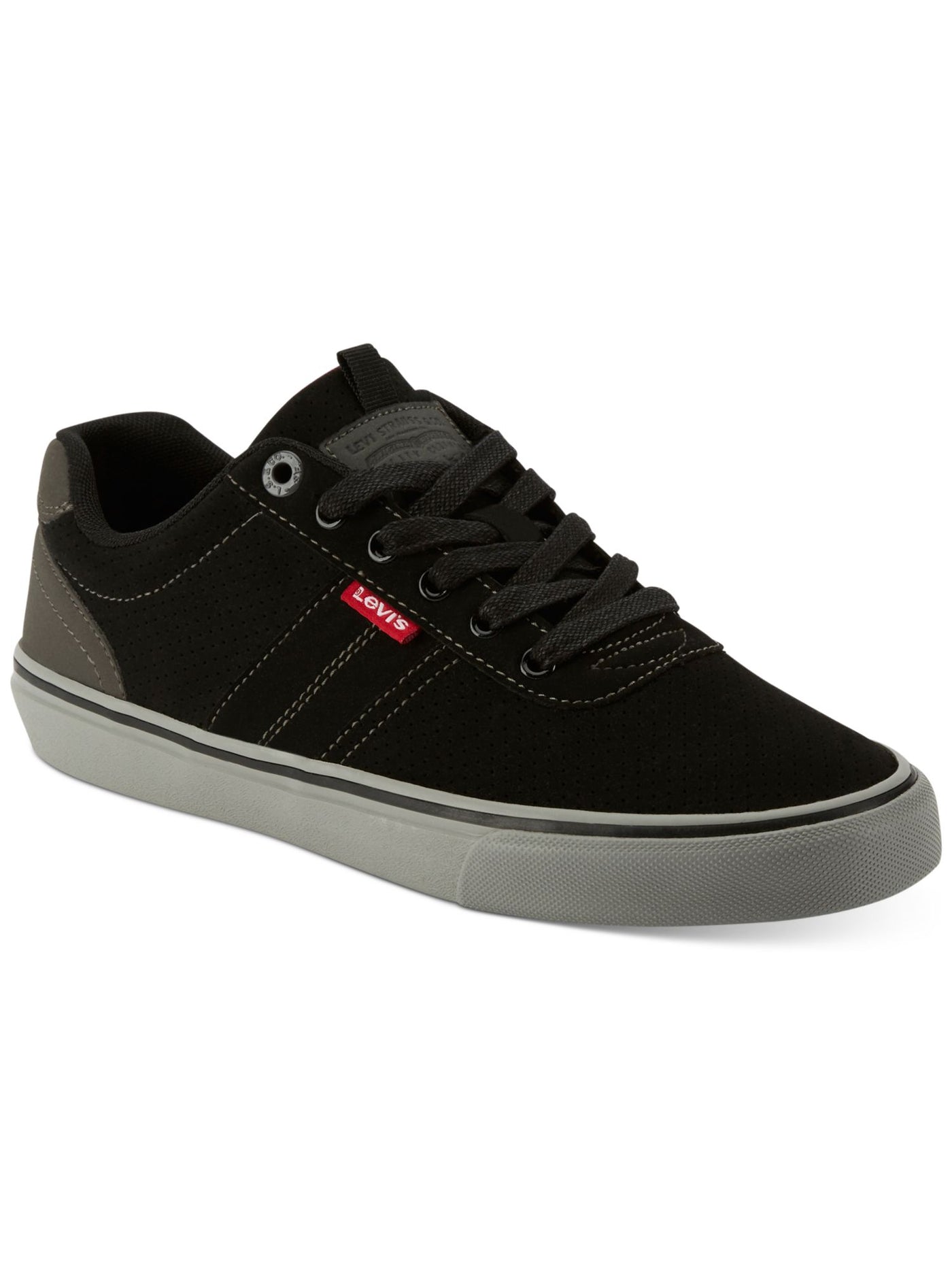 LEVI'S Mens Black Perforated Cushioned Miles Round Toe Lace-Up Sneakers Shoes 9.5