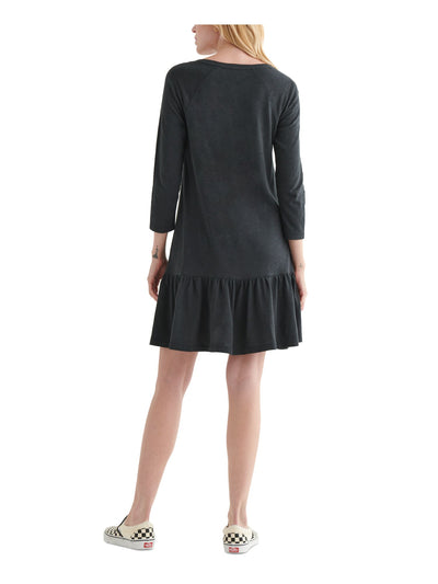 LUCKY BRAND Womens Black Heather 3/4 Sleeve Scoop Neck Short Empire Waist Dress XS