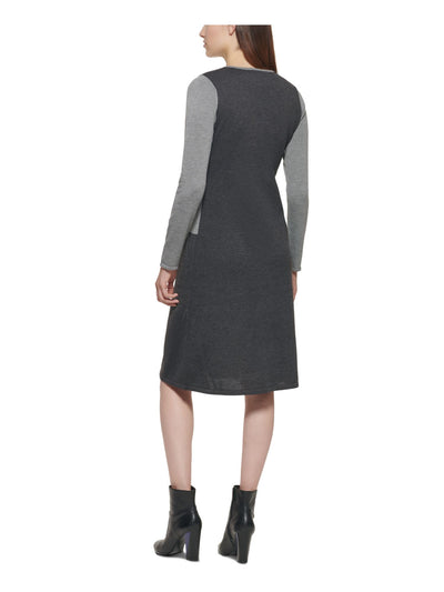 CALVIN KLEIN Womens Knit Fitted Long Sleeve Round Neck Knee Length Party Sweater Dress