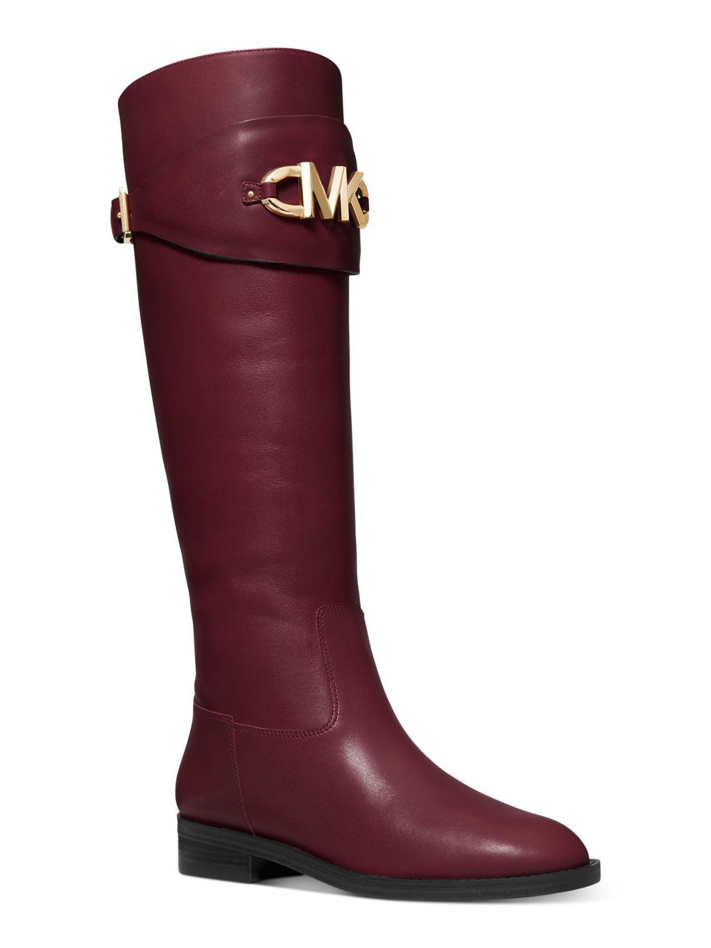 MICHAEL MICHAEL KORS Womens Burgundy Strap With Hardware Padded Goring Izzy Round Toe Block Heel Zip-Up Leather Riding Boot 8.5 M