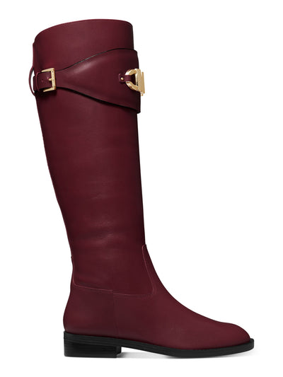 MICHAEL MICHAEL KORS Womens Burgundy Strap With Hardware Padded Goring Izzy Round Toe Block Heel Zip-Up Leather Riding Boot 8.5 M