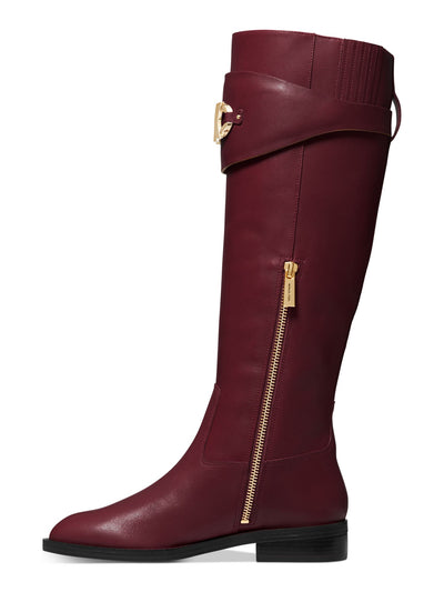 MICHAEL MICHAEL KORS Womens Burgundy Strap With Hardware Padded Goring Izzy Round Toe Block Heel Zip-Up Leather Riding Boot 9 M