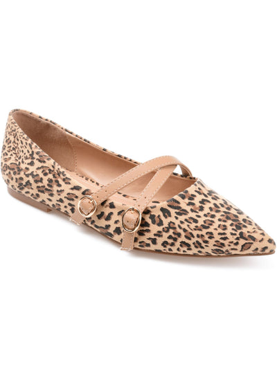 JOURNEE COLLECTION Womens Beige Animal Print Crisscross Buckled Straps Padded Adjustable Patricia Pointed Toe Slip On Flats Shoes 9.5