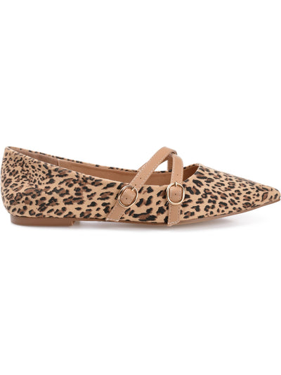 JOURNEE COLLECTION Womens Beige Animal Print Crisscross Buckled Straps Padded Adjustable Patricia Pointed Toe Slip On Flats Shoes 9.5