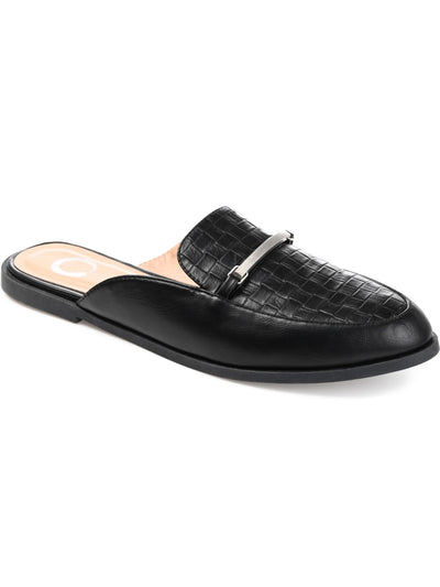 JOURNEE COLLECTION Womens Black Embossed Woven Hardware At Vamp Padded Rubee Round Toe Slip On Mules 10 M