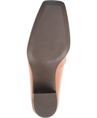 JOURNEE COLLECTION Womens Beige Mixed Media Cushioned Bow Accent Crawford Square Toe Block Heel Slip On Heeled Loafers