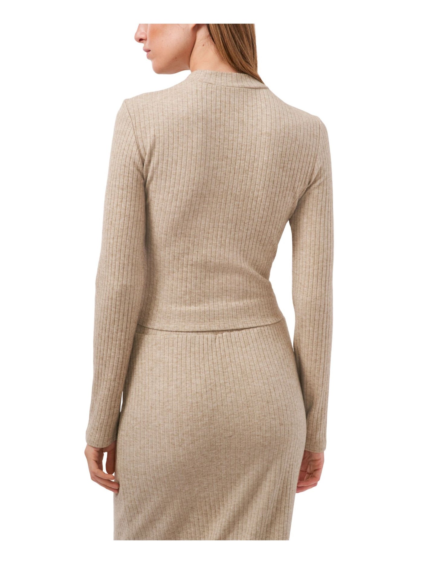 1. STATE Womens Beige Knit Ribbed Short Length Pullover Heather Long Sleeve Mock Neck Top XL