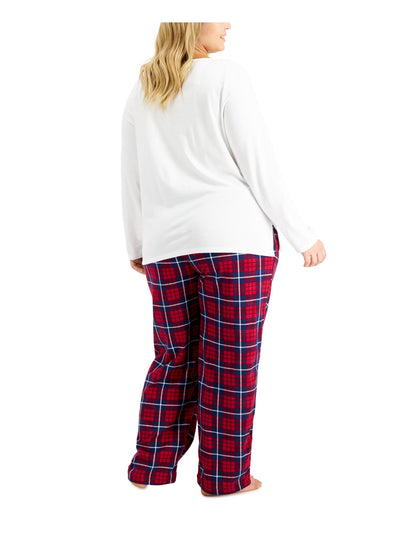 FAMILY PJs Womens White Graphic Pull over T-Shirt Top Straight leg Pants Pajamas Plus 2X