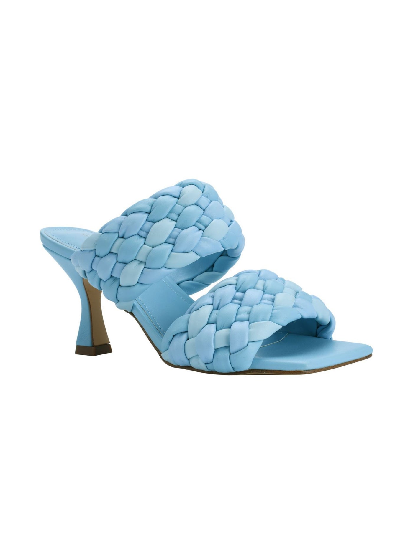 MARC FISHER Womens Light Blue Woven Padded Toree Square Toe Flare Slip On Dress Heeled Sandal 6.5 M