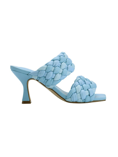 MARC FISHER Womens Light Blue Woven Padded Toree Square Toe Flare Slip On Dress Heeled Sandal 6.5 M
