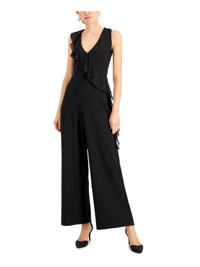 CONNECTED APPAREL Womens Navy Sleeveless V Neck Wide Leg Jumpsuit 10