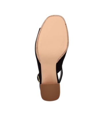 GUESS Womens Black Cork 1-1/2" Platform Goring Adjustable Slingback Goring Padded Caleesi Open Toe Block Heel Buckle Heeled M