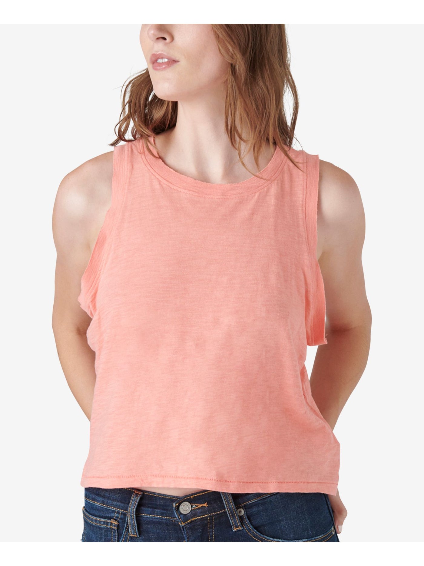 LUCKY BRAND Womens Coral Sleeveless Crew Neck Tank Top L