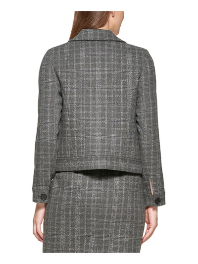 CALVIN KLEIN Womens Gray Pocketed Textured Fitted Plaid Wear To Work Blazer Jacket Petites 12P