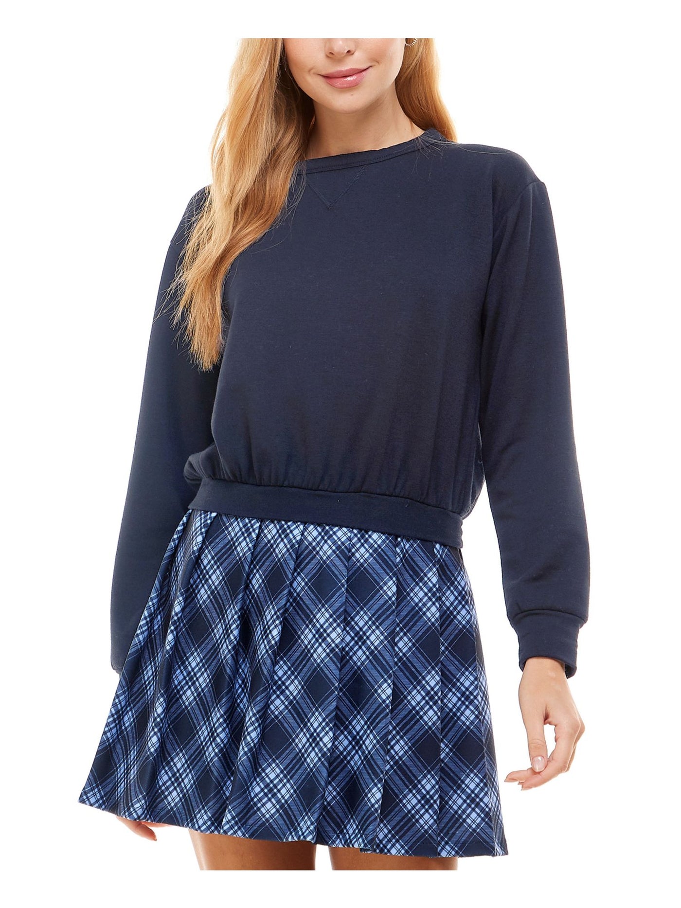 KINGSTON GREY Womens Ruffled Long Sleeve Round Neck Short Fit + Flare Dress