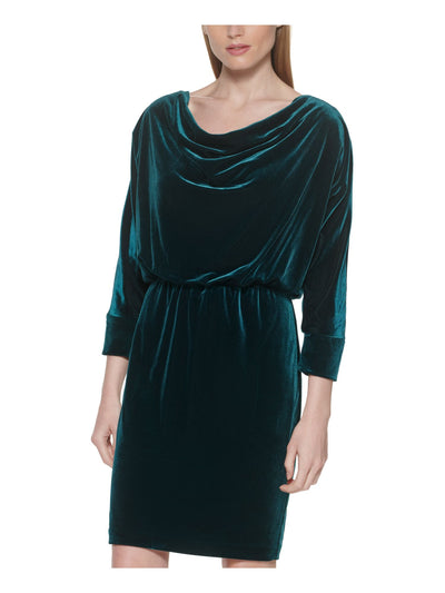 JESSICA HOWARD Womens Stretch 3/4 Sleeve Cowl Neck Above The Knee Party Sheath Dress
