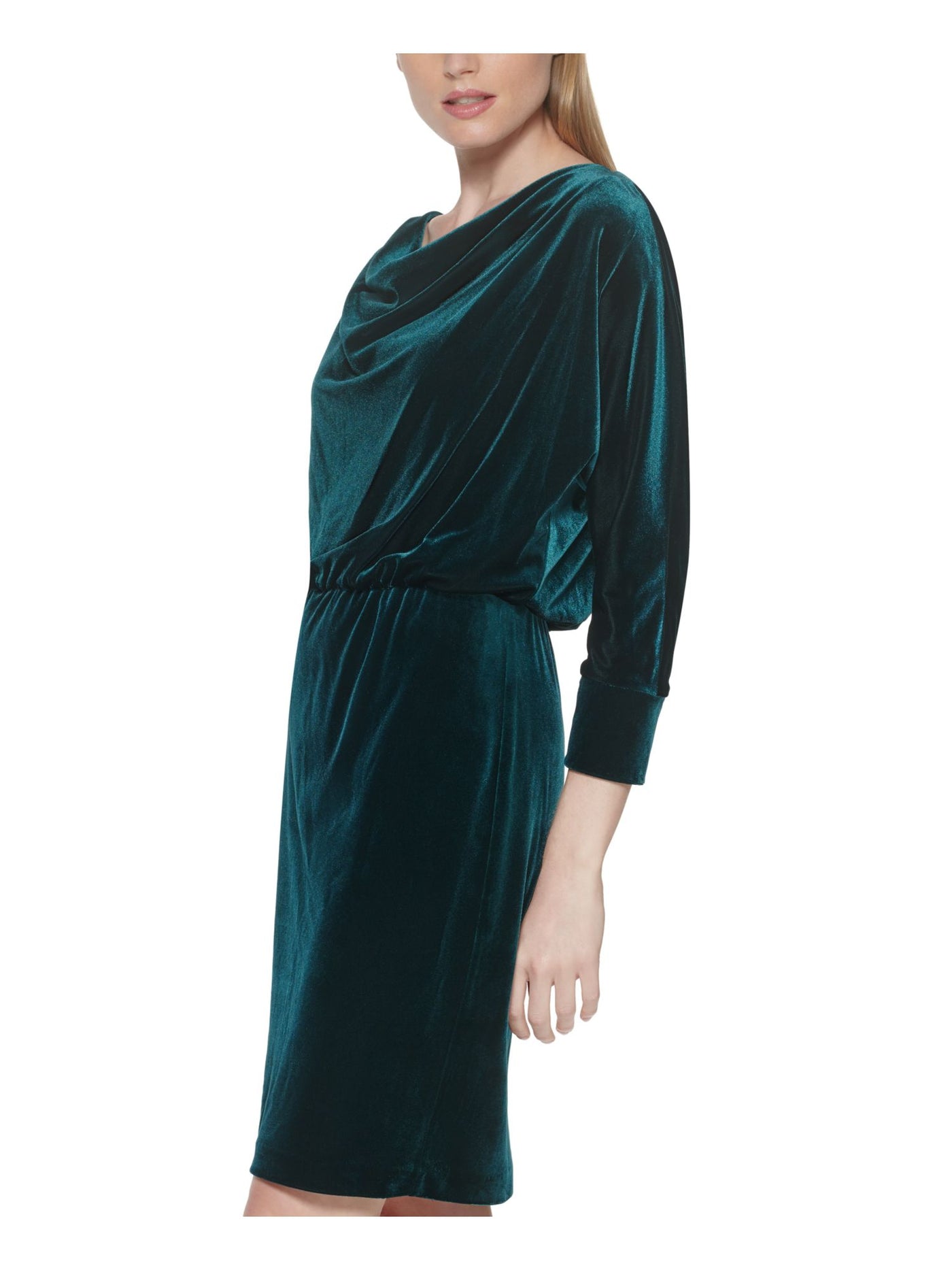 JESSICA HOWARD Womens Stretch 3/4 Sleeve Cowl Neck Above The Knee Party Sheath Dress