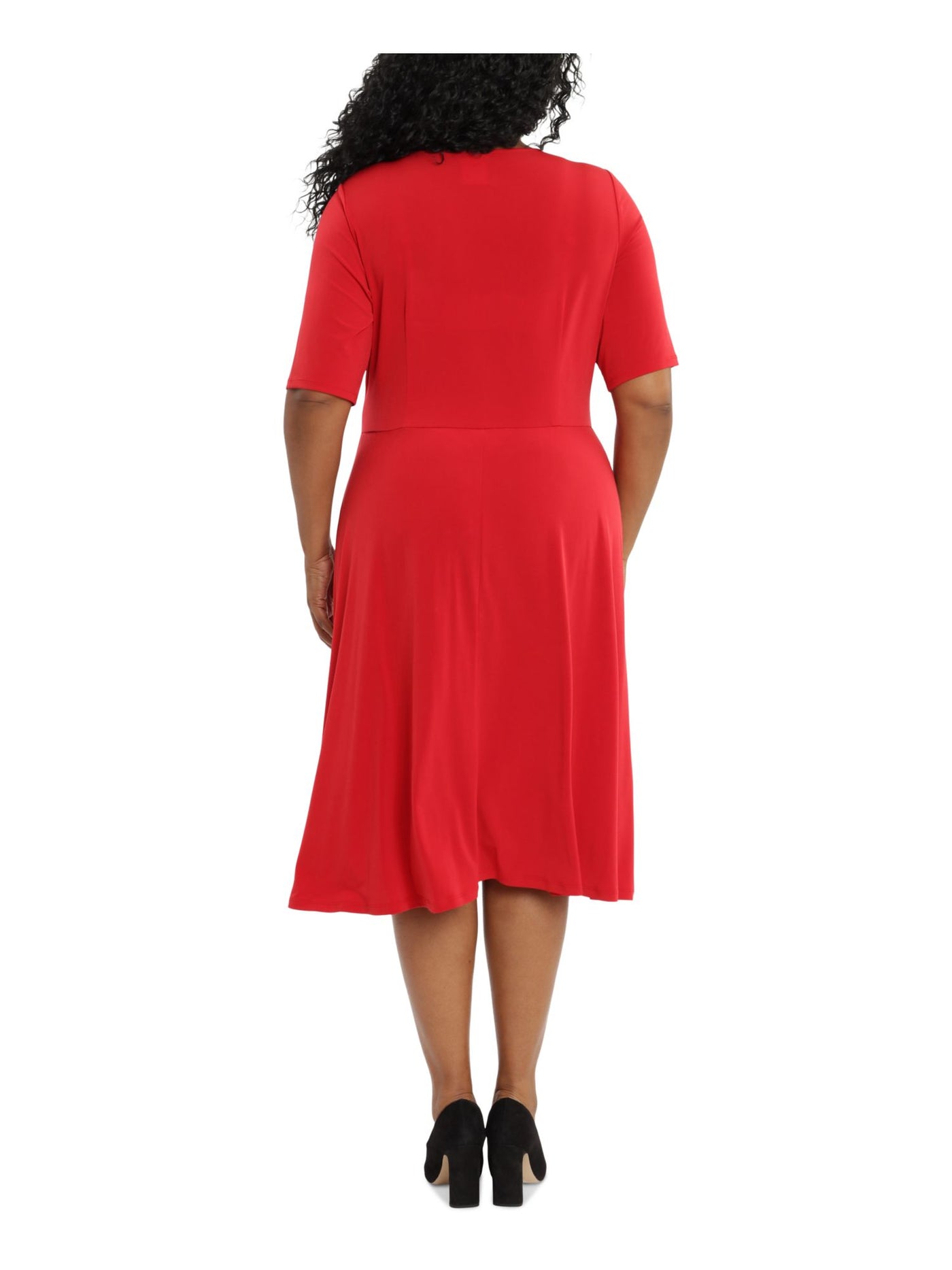 LONDON TIMES Womens Red Jersey Tie Elbow Sleeve Keyhole Knee Length Shift Dress Plus 20W