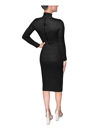 RACHEL RACHEL ROY Womens Black Knit Zippered Cut Out Fitted Ribbed Long Sleeve Turtle Neck Midi Evening Sweater Dress S
